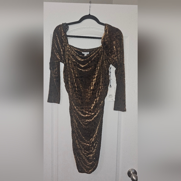 Nordstrom’s Leith brand Beautiful Brown burn out  body con dress size Large - Picture 2 of 5